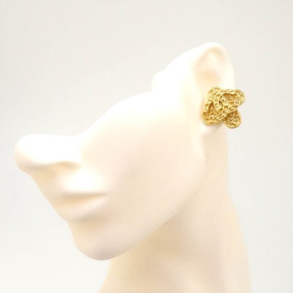 CHANEL CC Logos Cross Clip-On Earrings Gold Tone 94A Auth w/Box e1104 - Picture 2 of 5